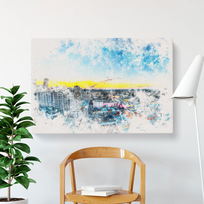 Above New Orleans In Louisiana Watercolour - Wrapped Canvas Print