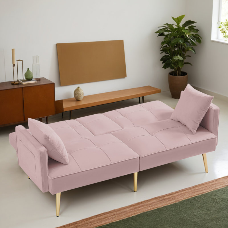 Canapé-lit inclinable convertible de 69 po de largeur avec porte-gobelet, Rose