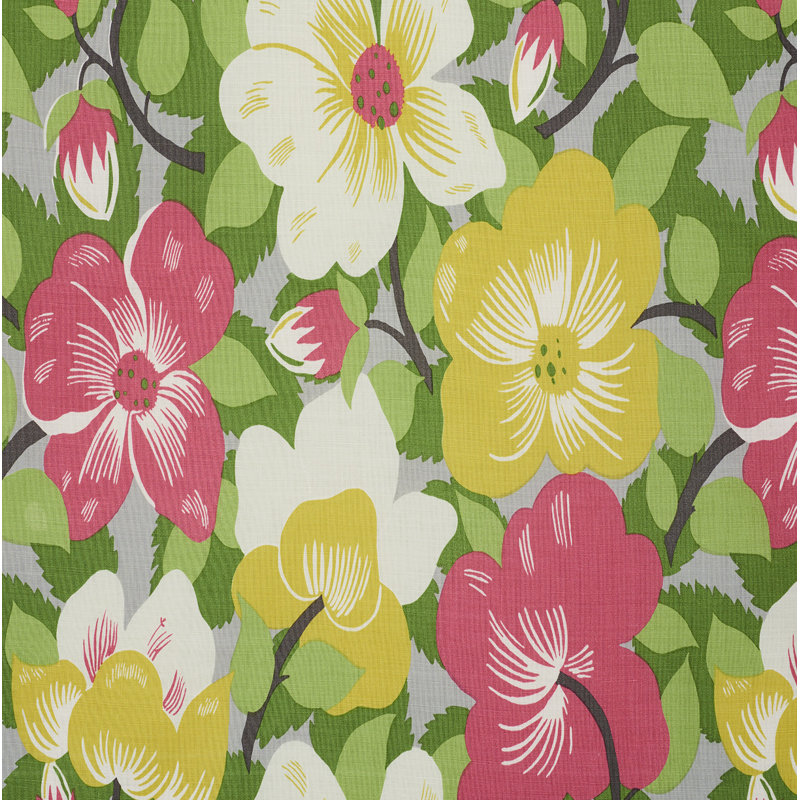 Magnolias Fabric, Poppy/Yellow