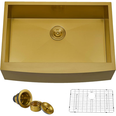 30 Inch Gold  Flat Apron-Front Undermount Drop In Farm Sinks
