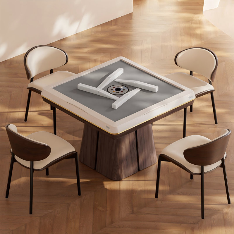 Table de salle à manger en bois massif de style crème entièrement automatique brun Mahjong