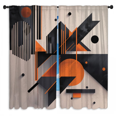 Geometric Abstract Art Window Curtains Shapes Sheer & Room Darkening - 2 Panels