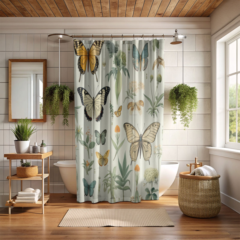 Rideau de douche Botanical Butterflies - Premium, H 74 po x l 71 po