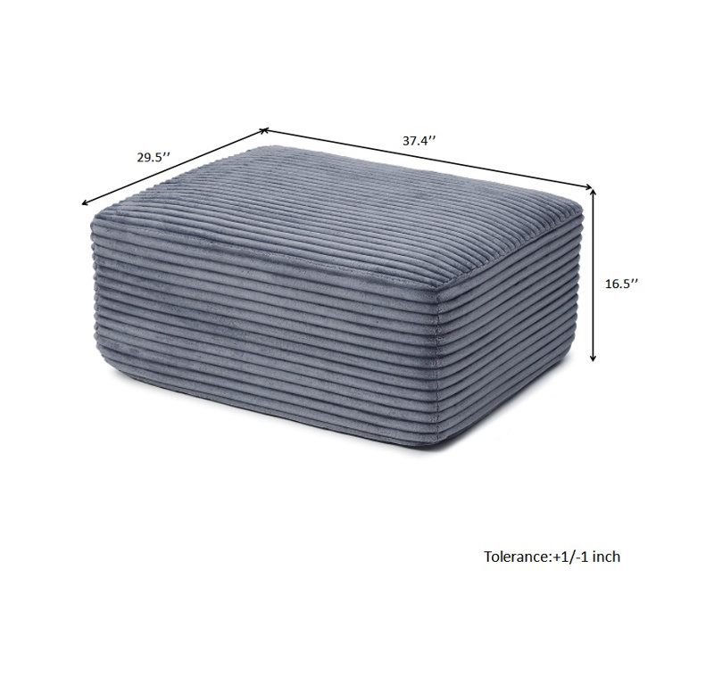 Pouf carré en velours côtelé avec rembourrage en mousse à mémoire de forme, gris, repose-pieds sans assemblage pour salon