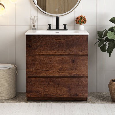 Meuble-lavabo autoportant de 30 po avec lavabo et 3 trous de robinet