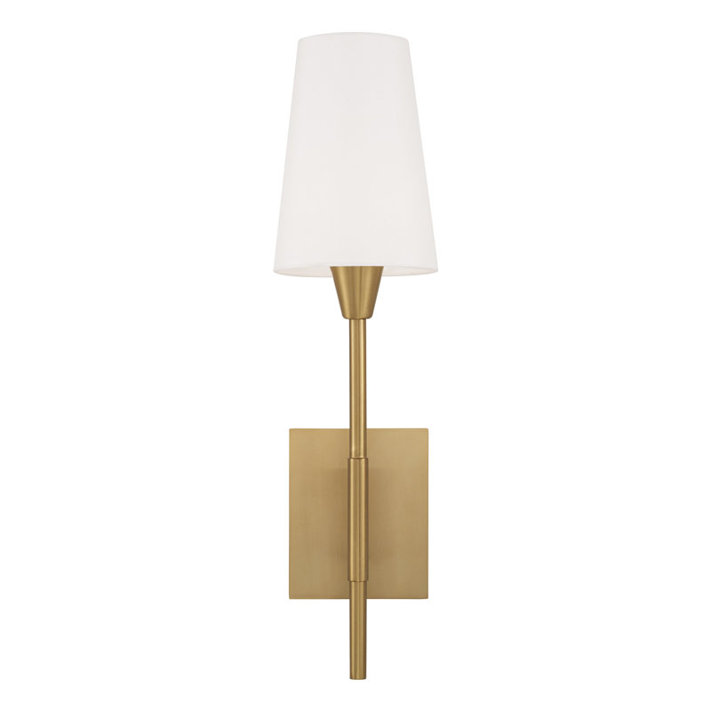 6" W x 23" H 1-Light Wallchiere Sconce in Aged Brass with White Fabric Shade