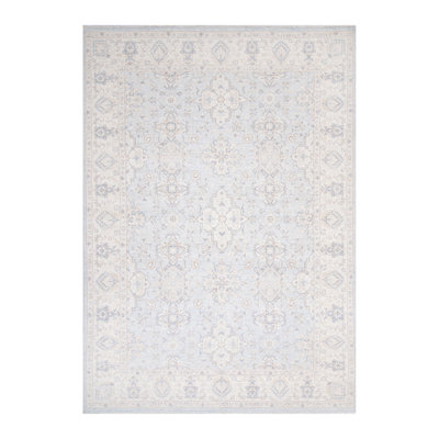 Tapis bleu clair et ivoire noué à la main de haute qualité