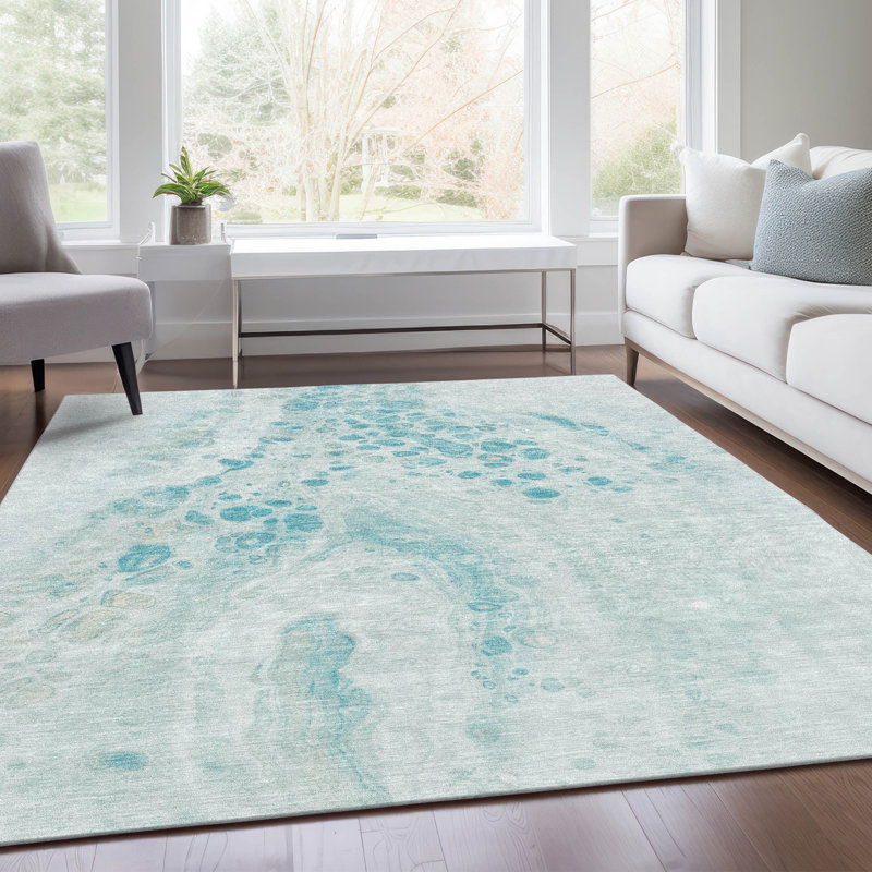 Machine Washable Indoor/Outdoor Xhevrie Teal Rug, Rectangle 8' x 10'