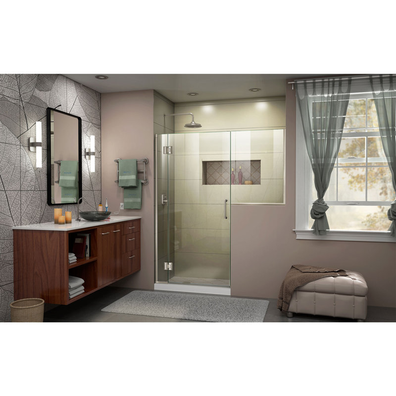 DreamLine Unidoor-X 61 - 61.5 inch W x 72 inch H Frameless Hinged Shower Door in Brushed Nickel, Brushed Nickel, 61.5"