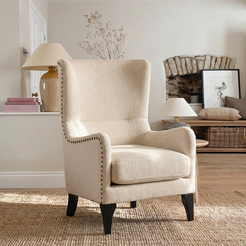 Segovia Wingback Chair, Cream Beige Linen
