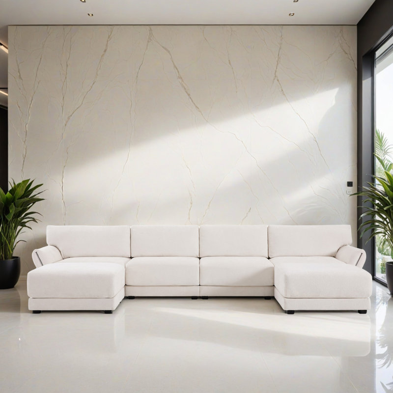 Canapé-lit modulaire 6 pièces pour salon, Chenille blanche