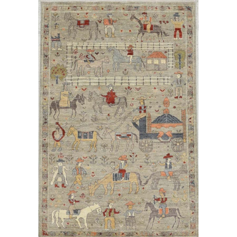 Transitional Hand Knotted Wool Area Rug in Tan