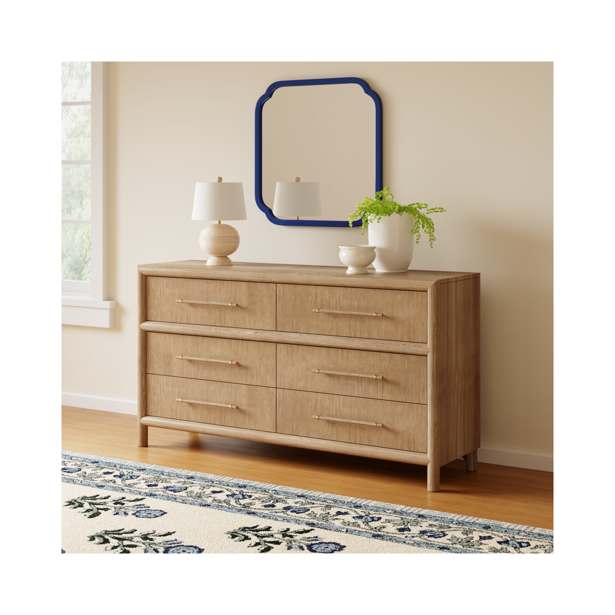 Colleen 6 Drawer 66" W Double Dresser, Natural