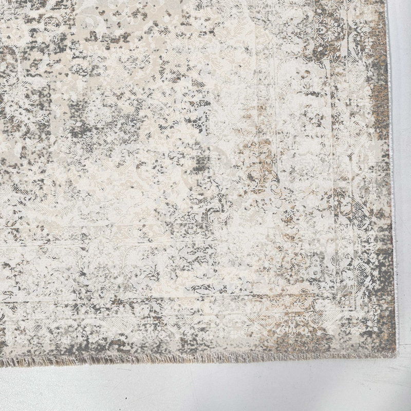 Tapis gris pastel en chenille de coton gris et pastel Lacasa, Tapis de couloir 3 pi 4 po x 11 pi 6 po