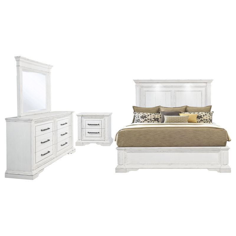 Ensemble de chambre à coucher grand lit rétro blanc 4 pièces