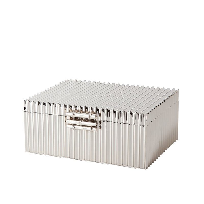 Boîte en bambou ondulé-Laiton-Lg, H 5,25 po x l 12 po x P 9 po, Nickel