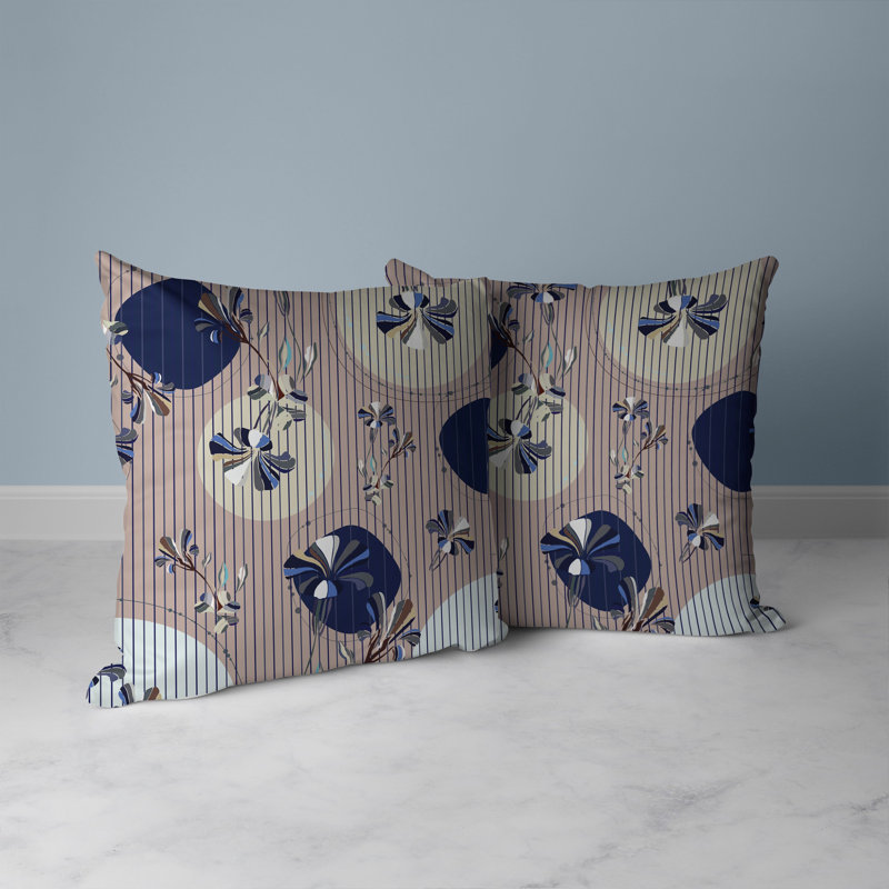 Coussin décoratif réversible intérieur / extérieur Circular Garden, H 18 po x l 18 po, Bleu / jaune / multicolore