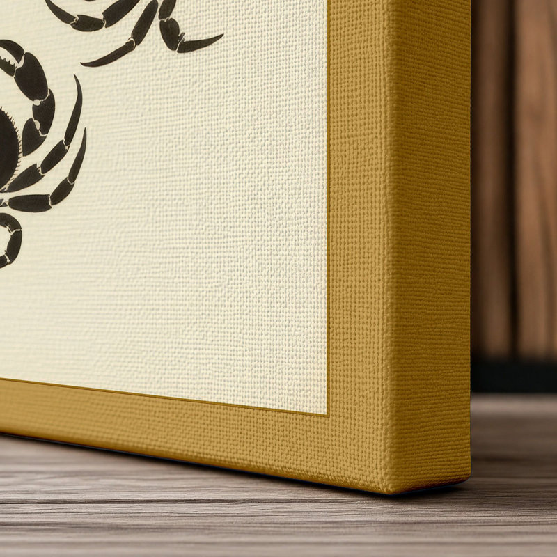 Four Crabs Japandi - Wrapped Canvas, 30x20 - 76.2 x 50.8 cm, Ochre Border