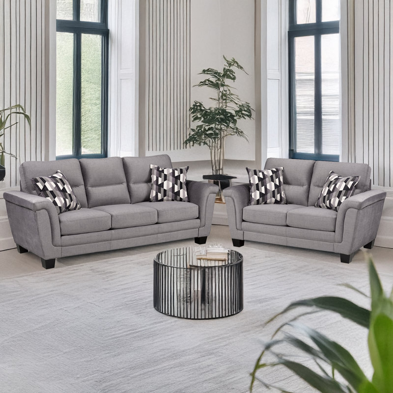 Ensemble de canapé et causeuse en tissu Beeston, gris, Gris