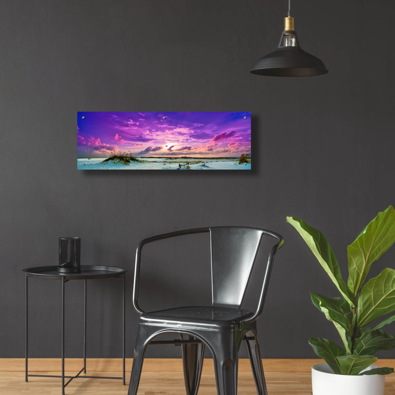 «Purple Clouds Skyscape Sunset Over Beach Sand Dune» par Ezra Tanner, acrylique, H 12 po x l 36 po