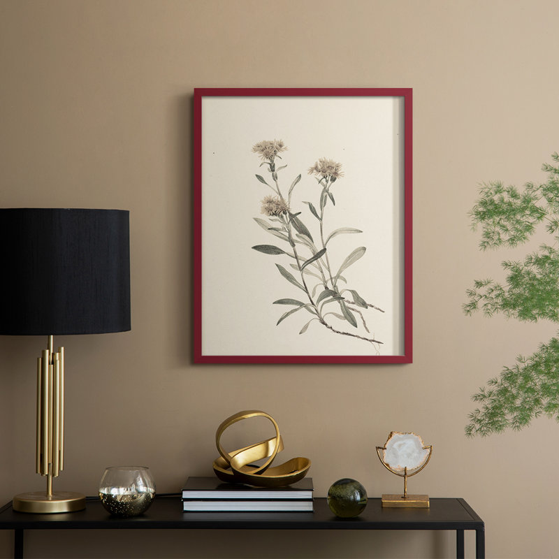 Impression florale vintage encadrée CXCIX - bois massif, H 11 po x l 9 po, Rouge