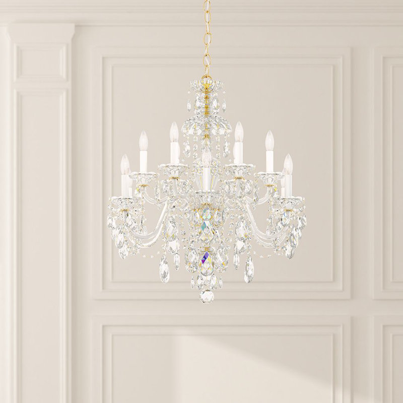 Sterling 12 - Light Glass Chandelier, Polished Silver, Swarovski Spectra, 220 V