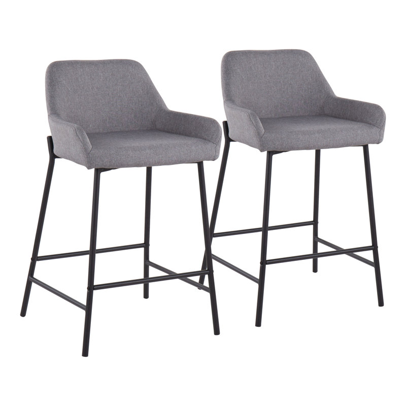 Cassiopeia Upholstered Counter Stool with Metal Frame, Bar Stool (30” Seat Height), Gray, Black