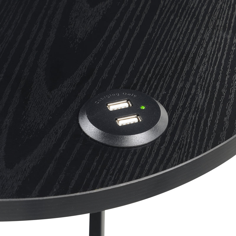 Table de bout Ramos avec USB intégré, Noir, noir, noir, noir