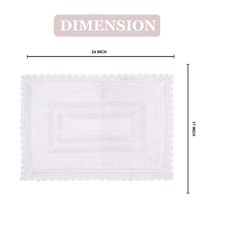 Opulent Absorbent Cotton Soft Bath Rug, 17" W x 24" L, White