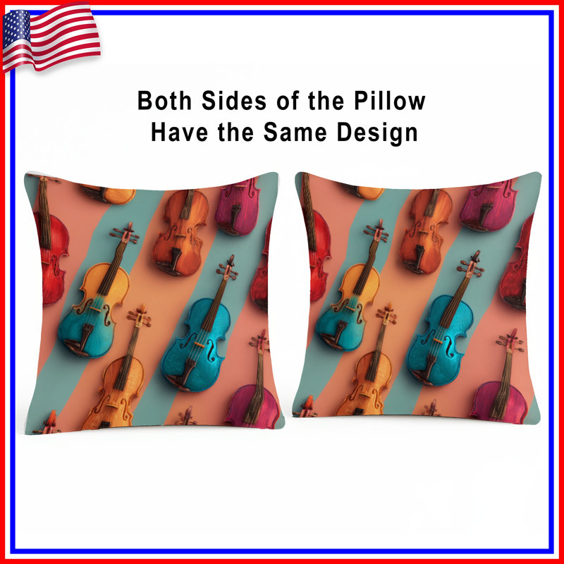 Violins Throw Pillow, Music Double Sided Pillows, 16 x 16 inches