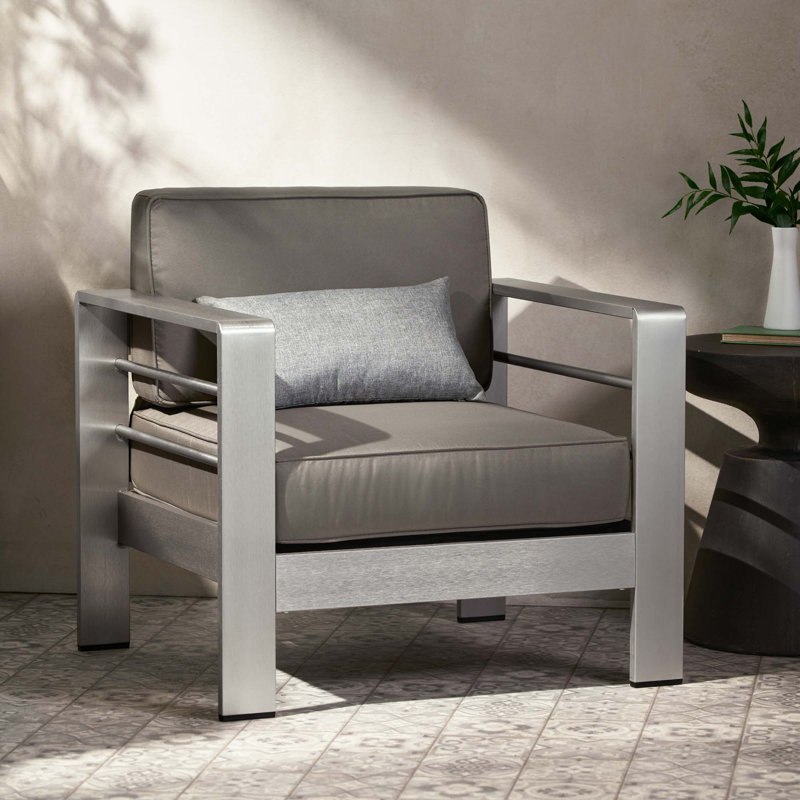 CHAISE CLUB CAPE CORAL MP1, Coussin kaki / structure argentée