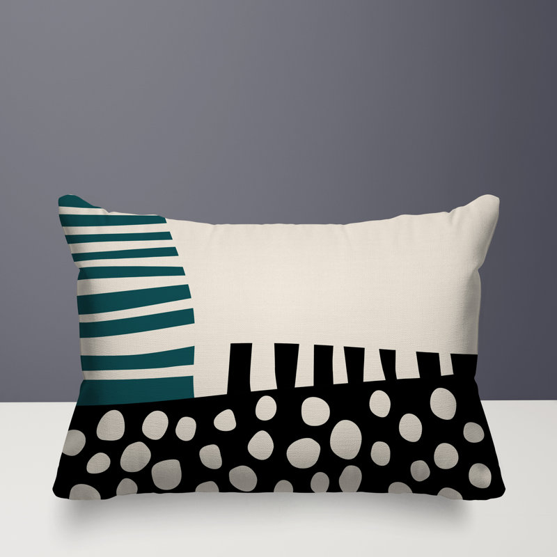 Oreiller rectangulaire réversible intérieur / extérieur Nea, H 18 po x l 25 po, Émeraude / noir / blanc cassé