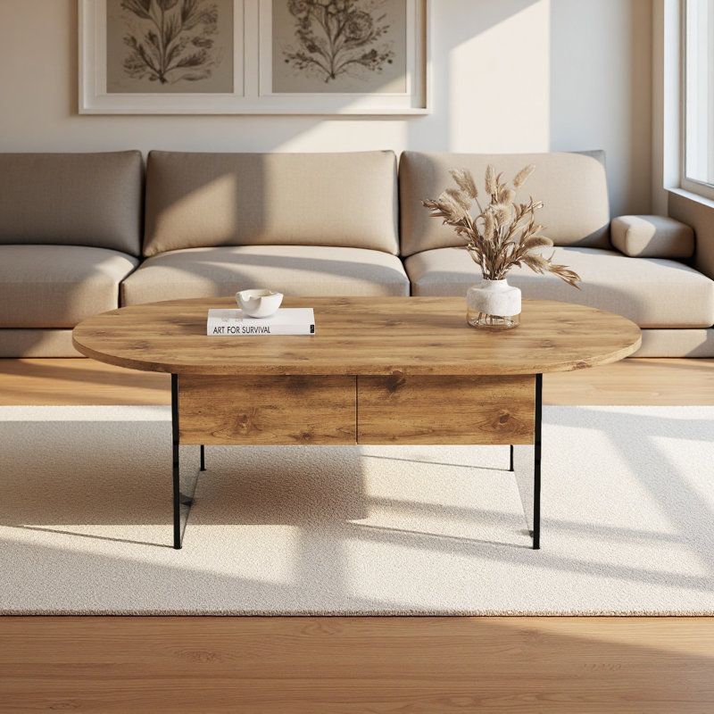 Table basse Cozy ovale à double tiroir 43,3 po x 23,6 po.