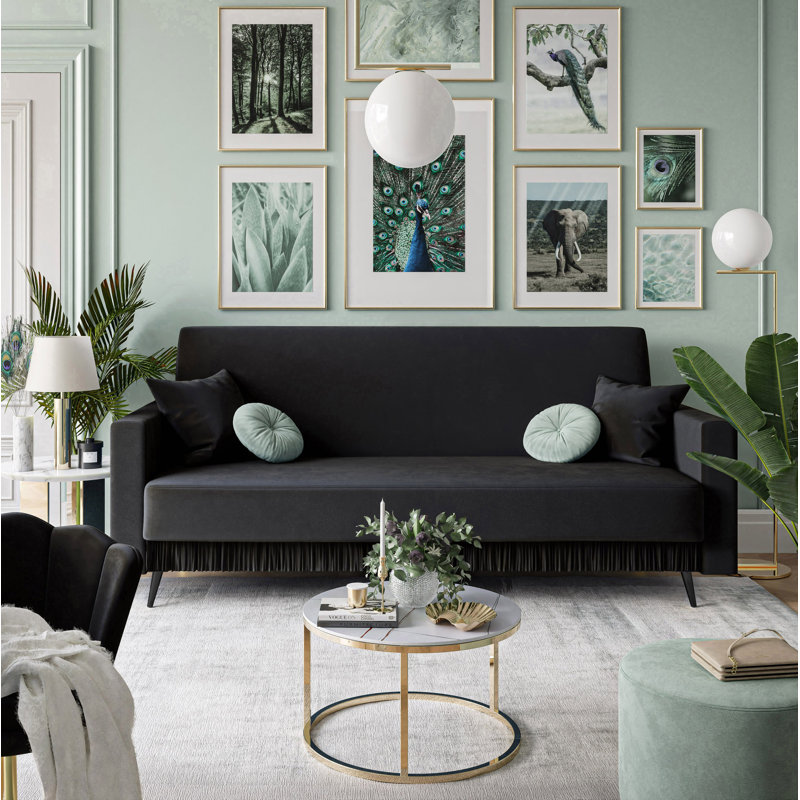Senduk 3 Seater Velvet Sofa, Black