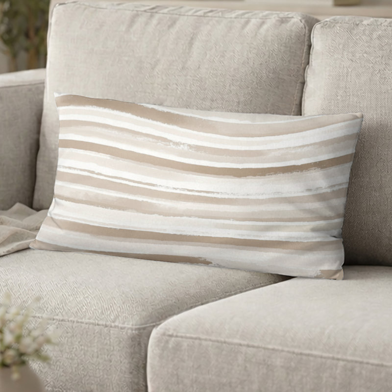 Coussin décoratif rayé - Coussin beige, H 12 po x l 20 po