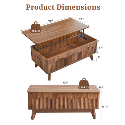 39.4" Lift Top Coffee Table with Storage