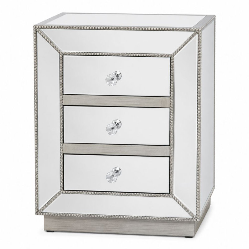 Celestine 3-Drawer Mirrored Nightstand