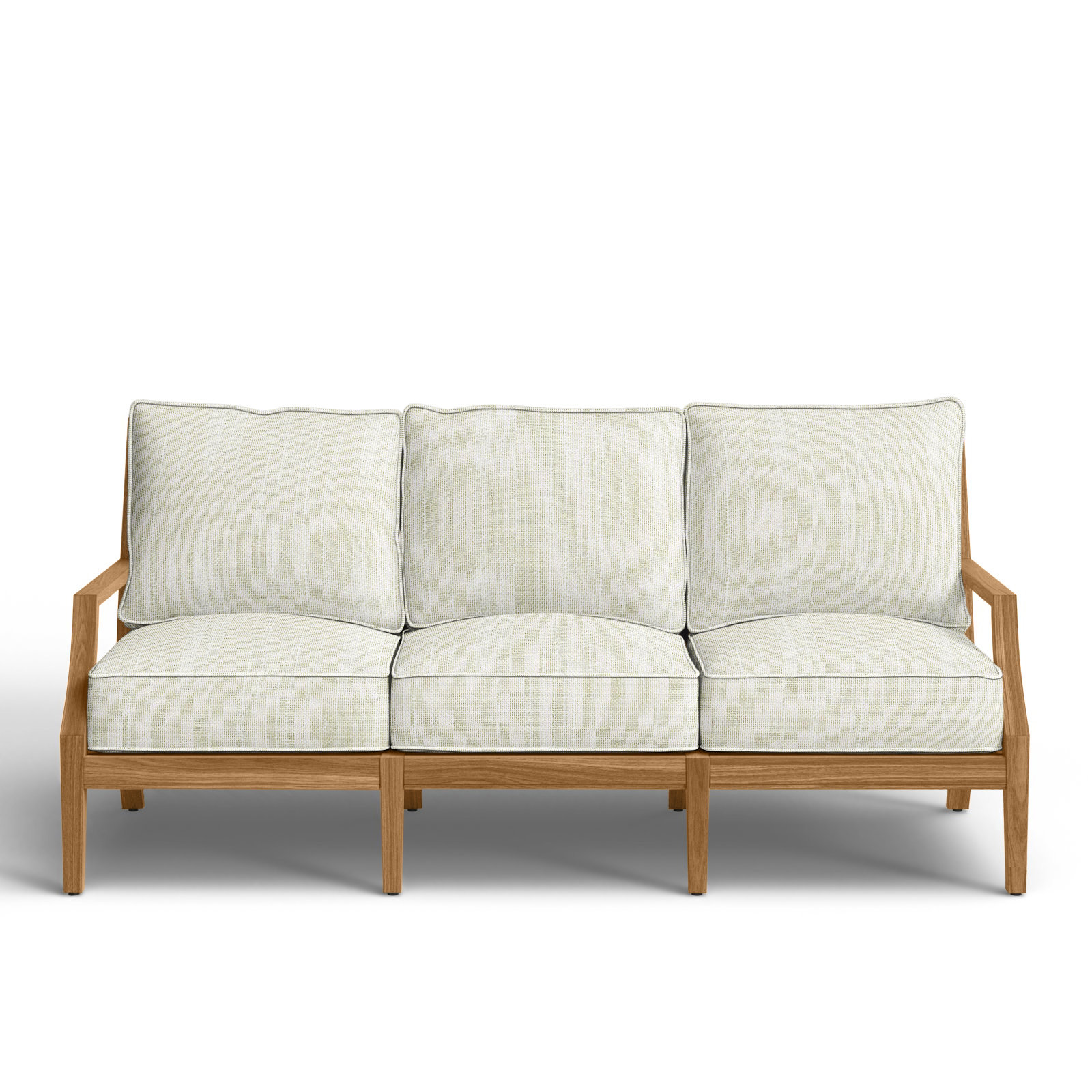 Haley 82" Sunbrella® Patio Sofa, Welt + Standard fill, Rollo Cream InsideOut® Linen, Natural Teak