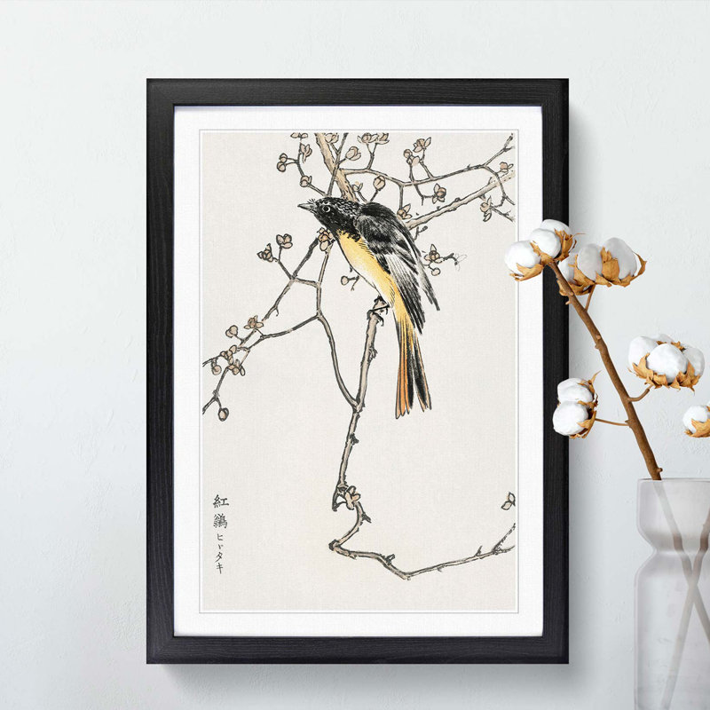 Siberian Blue-Tail Bird by Numata Kashu - Picture Frame Painting Print, 76cm H x 50cm W x 2cm D, Black