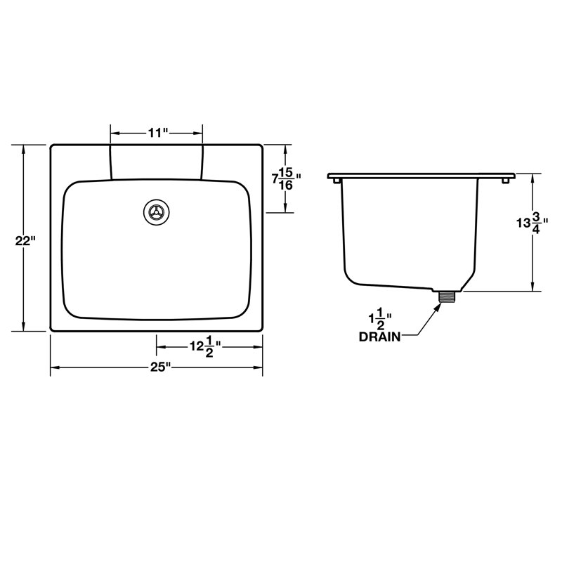 Durastone 25'' L x 22'' W Drop-In Laundry Sink, White