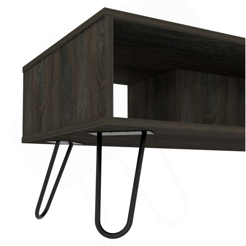Table basse, quatre pieds, deux tablettes, Espresso
