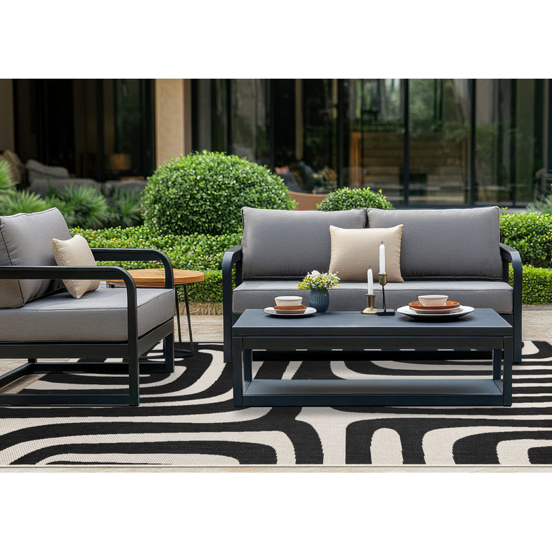 Tapis scandinave abstrait intérieur / extérieur abstrait, 5 pi 3 po x 7 pi 7 po