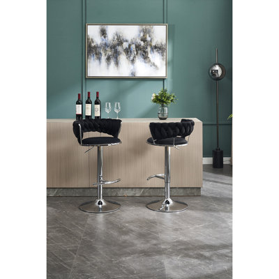 2 tabourets de bar, base en métal, repose-pieds, hauteur réglable en pivot, siège en velours, simple pour toutes les occasions - noir sur 2, emplacements