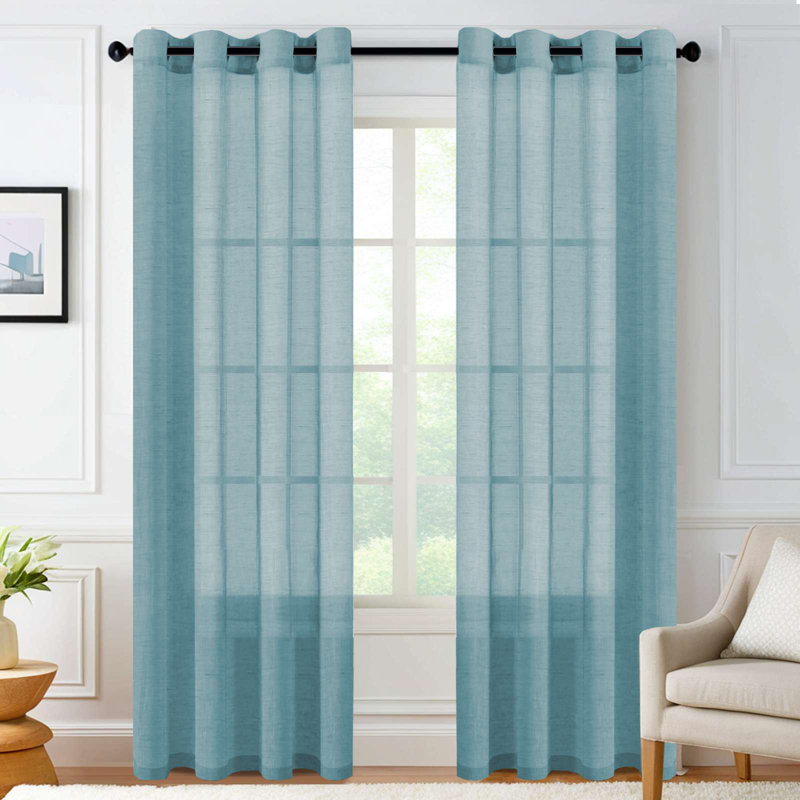 Rideaux semi-transparents avec œillets en mélange de lin - 37 po / 52 po de largeur, panneaux semi-privés et filtrant la lumière pour chambre à coucher 