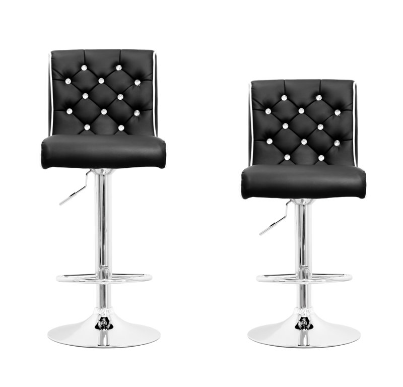 Dart Swivel Upholstered Adjustable Height Counter Stool with Metal Frame, Black with White Trims