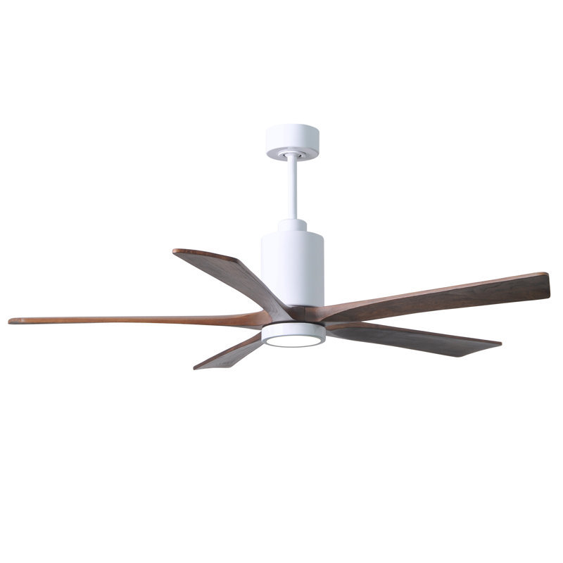 Patricia LED Downrod Ceiling Fan, Gloss White, Walnut Tone