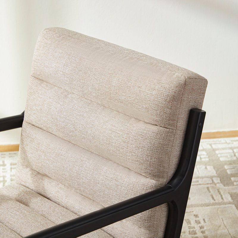 Zoned Design Upholstered Accent Chair Solid Wood Armchair, Beige