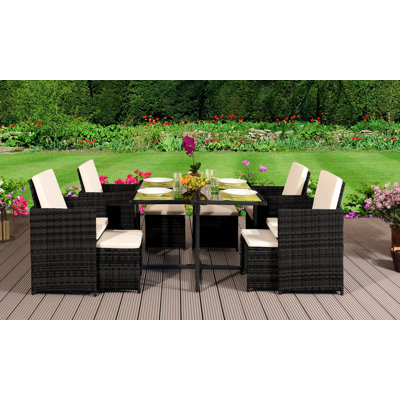 Gefen 8 - Person Patio Dining Set with Square Table , Cushions Included