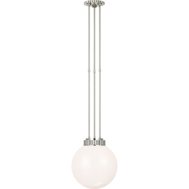 Cavill 12" Pendant with White Glass, Polished Nickel
