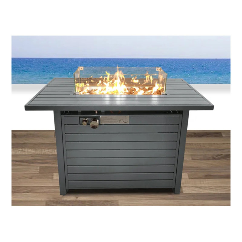 Table de foyer d'extérieur au propane en acier avec couvercle H 25 po x l 42 po